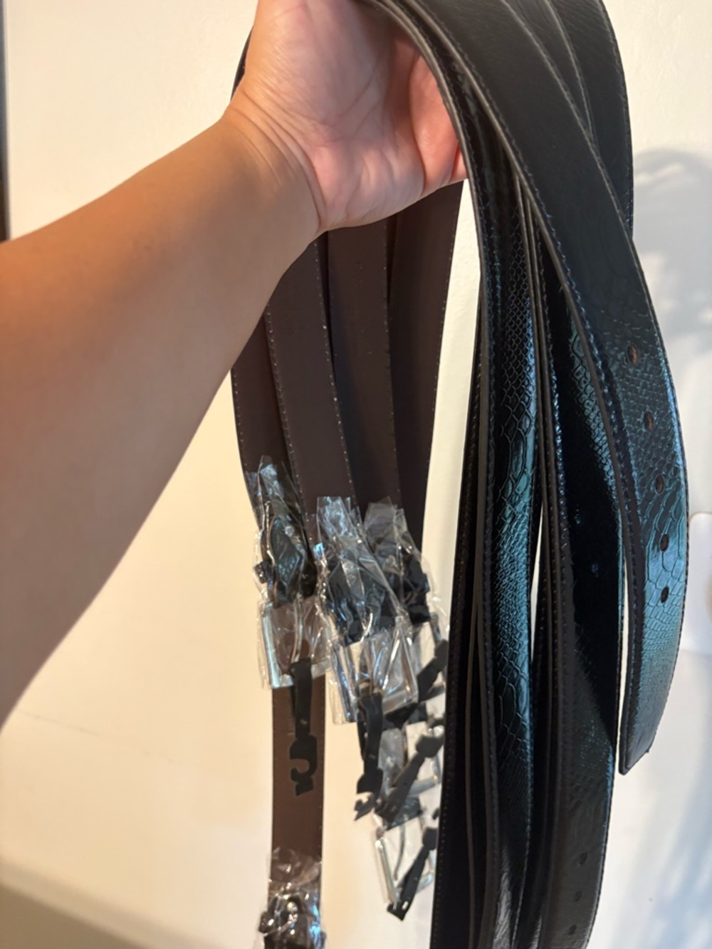 Black Men’s Snake Reptile Design Belts - Set of Multiple 5 Pieces